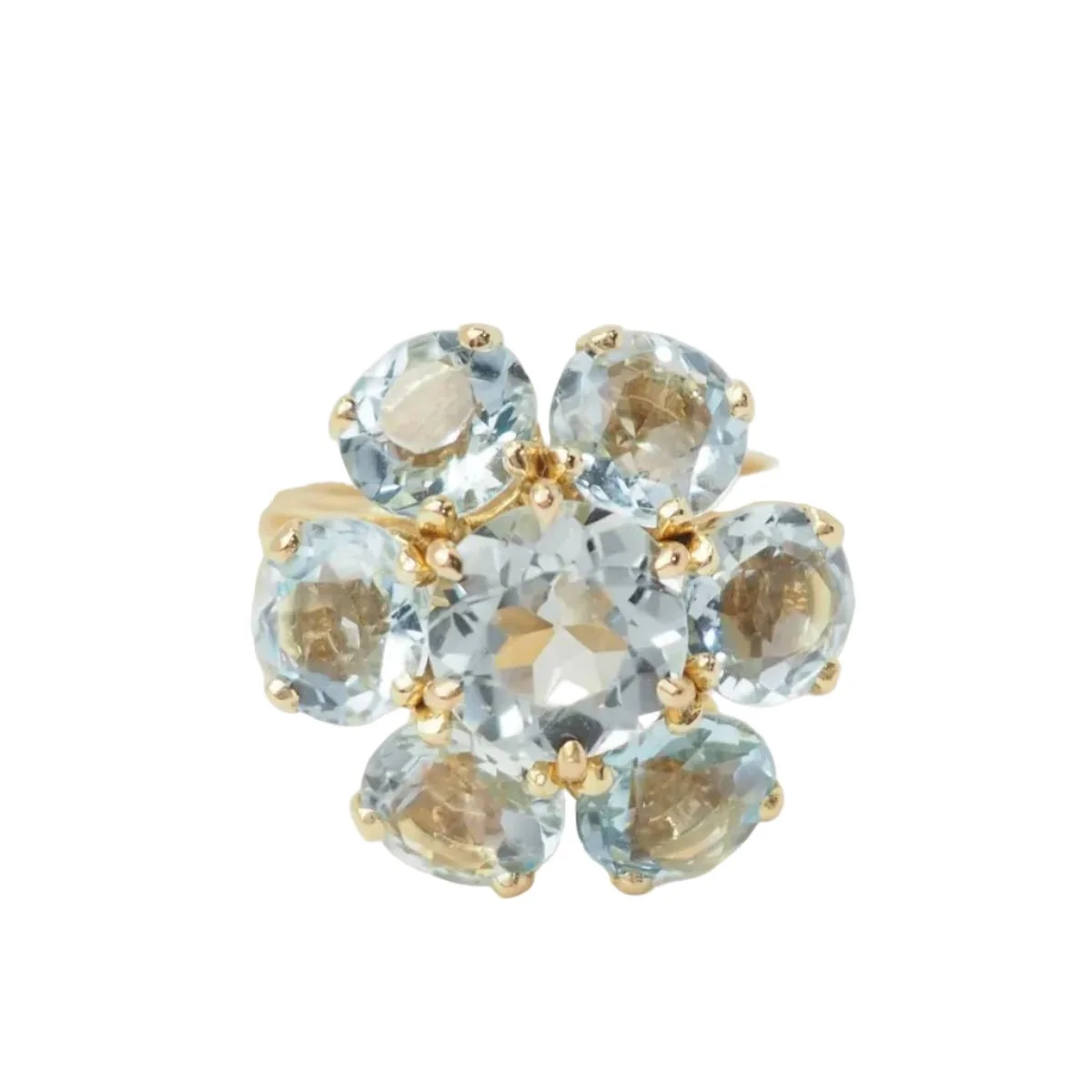 Yellow gold and Aquamarine Flower Ring