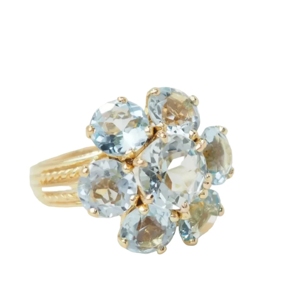 Yellow gold and Aquamarine Flower Ring - Image 3