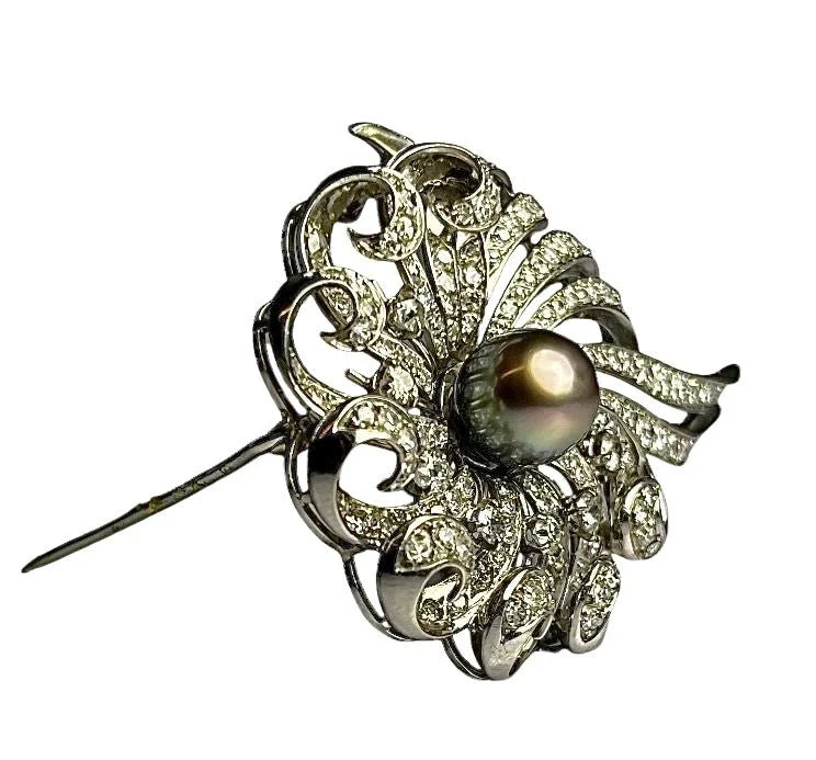 Brooch in white gold, pearl and diamonds - Image 2