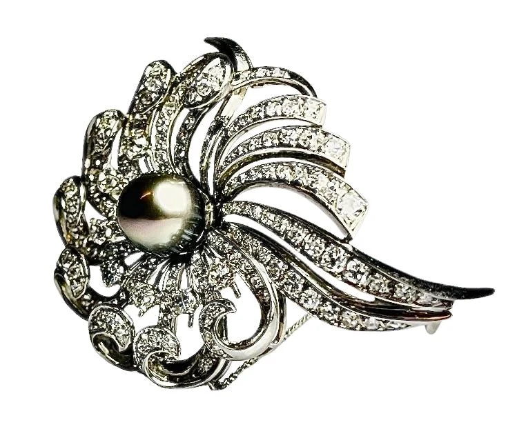 Brooch in white gold, pearl and diamonds - Image 3