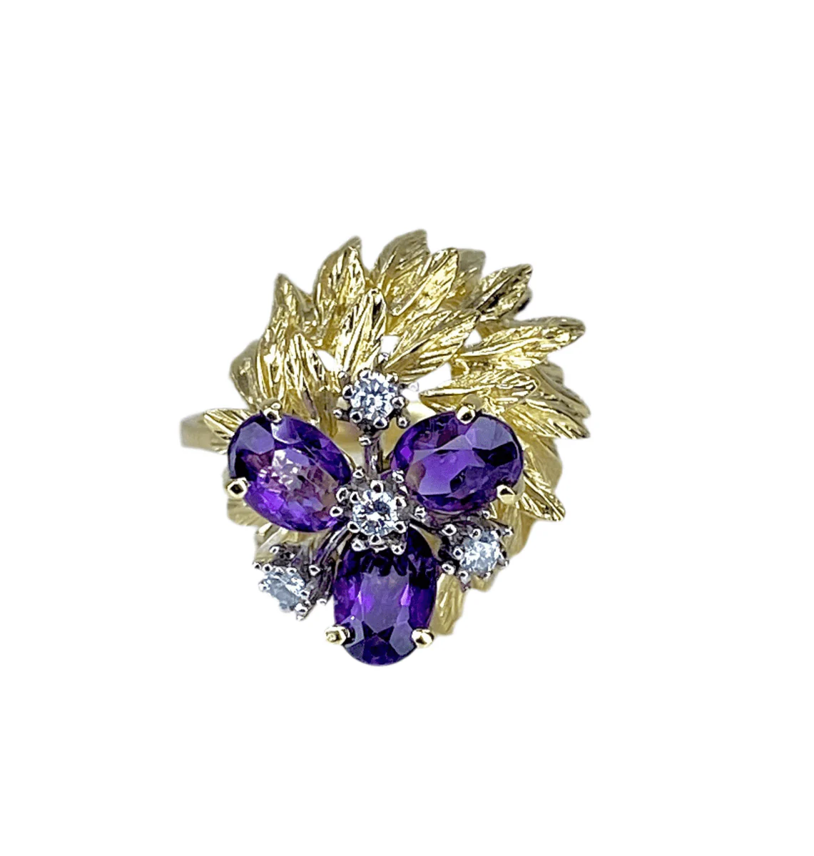 Ring and earrings in yellow gold, amethysts and diamonds - Image 3