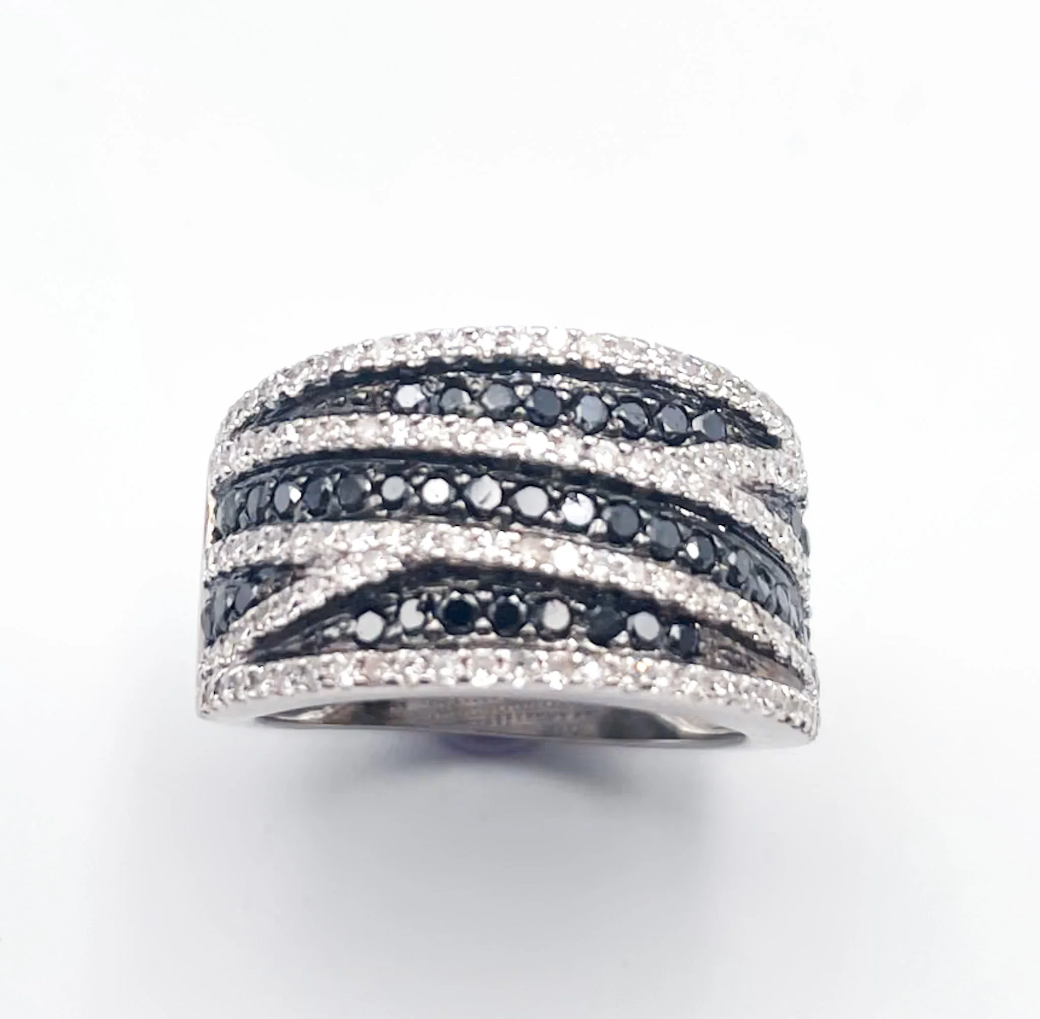 White and black diamond band ring