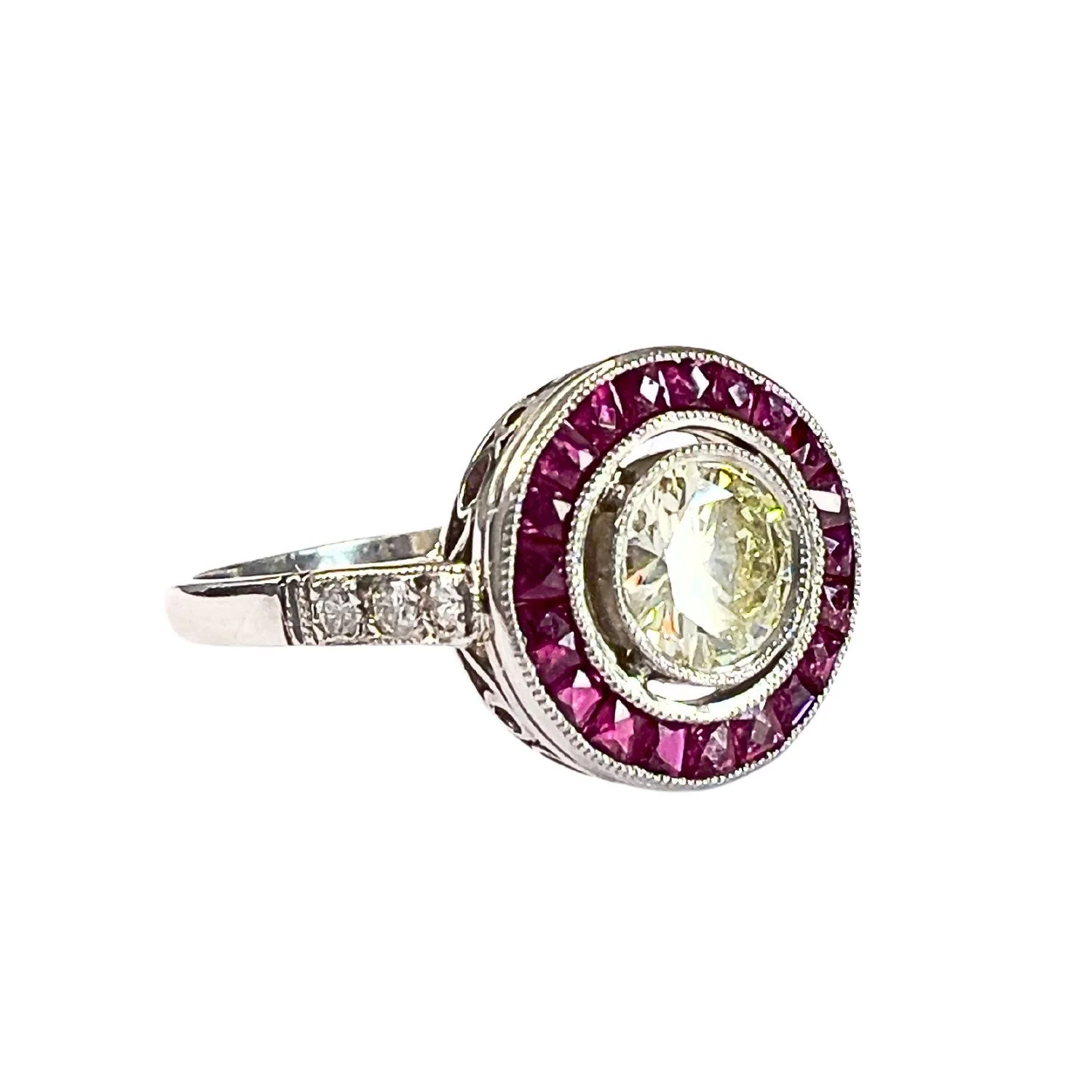 SORTIJA ESTILO ART DECO of PLATINO 950 kts with DIAMONDS and RUBIES  - Image 4