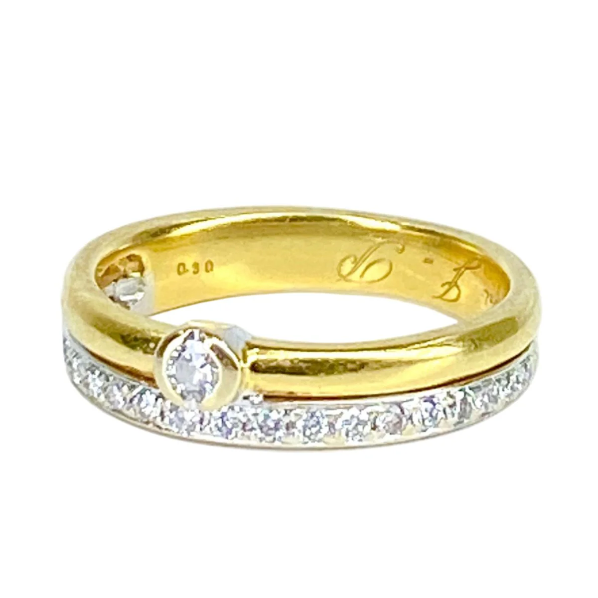 Ring Solitaire in yellow gold and diamonds - Image 3