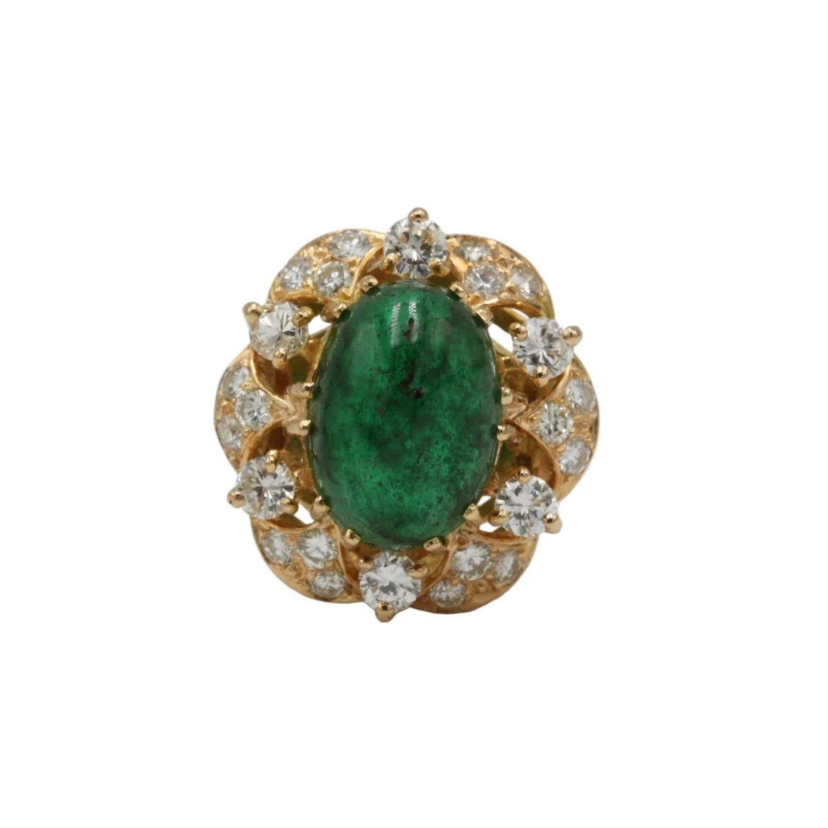 Daisy ring in yellow gold, emerald and diamonds