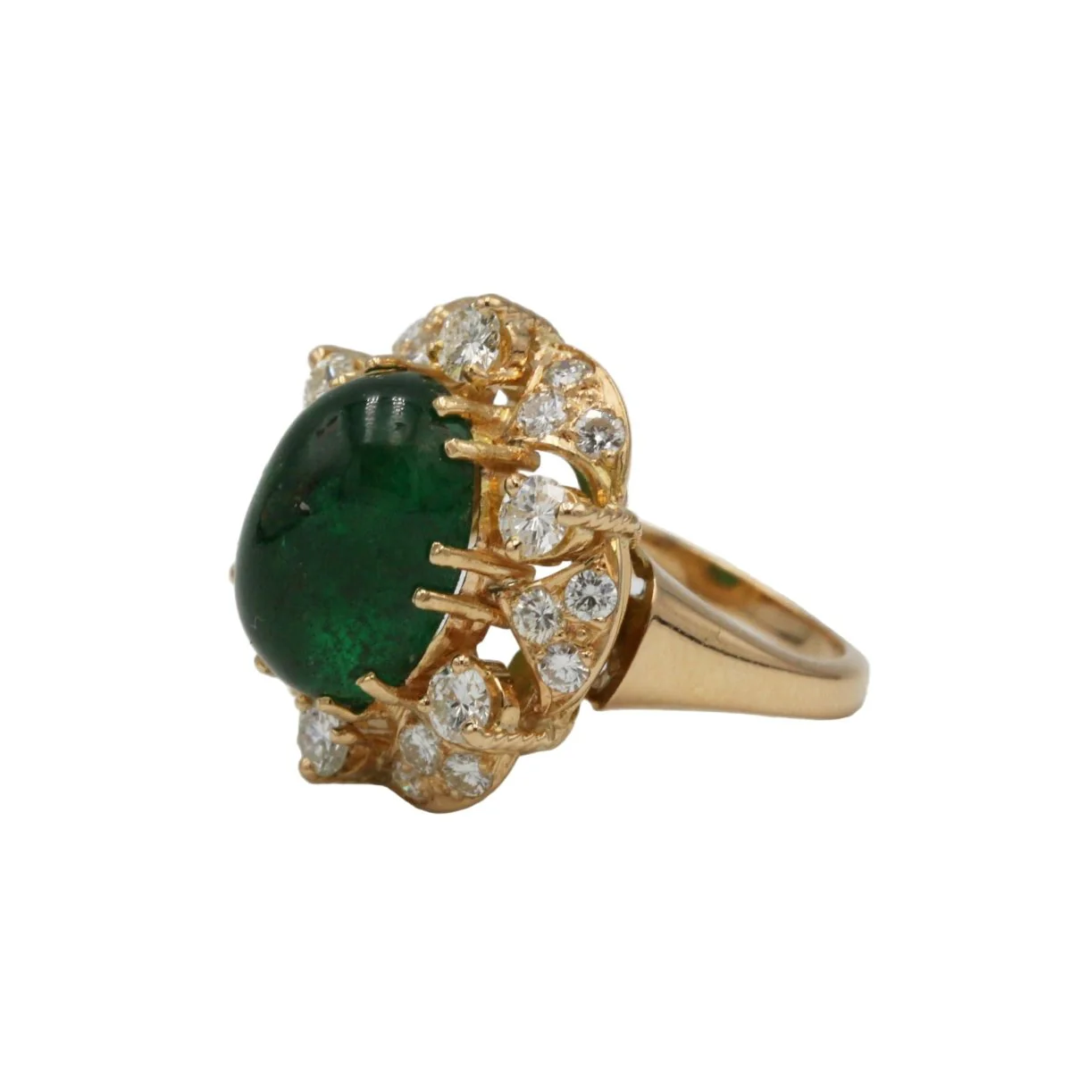 Daisy ring in yellow gold, emerald and diamonds - Image 2