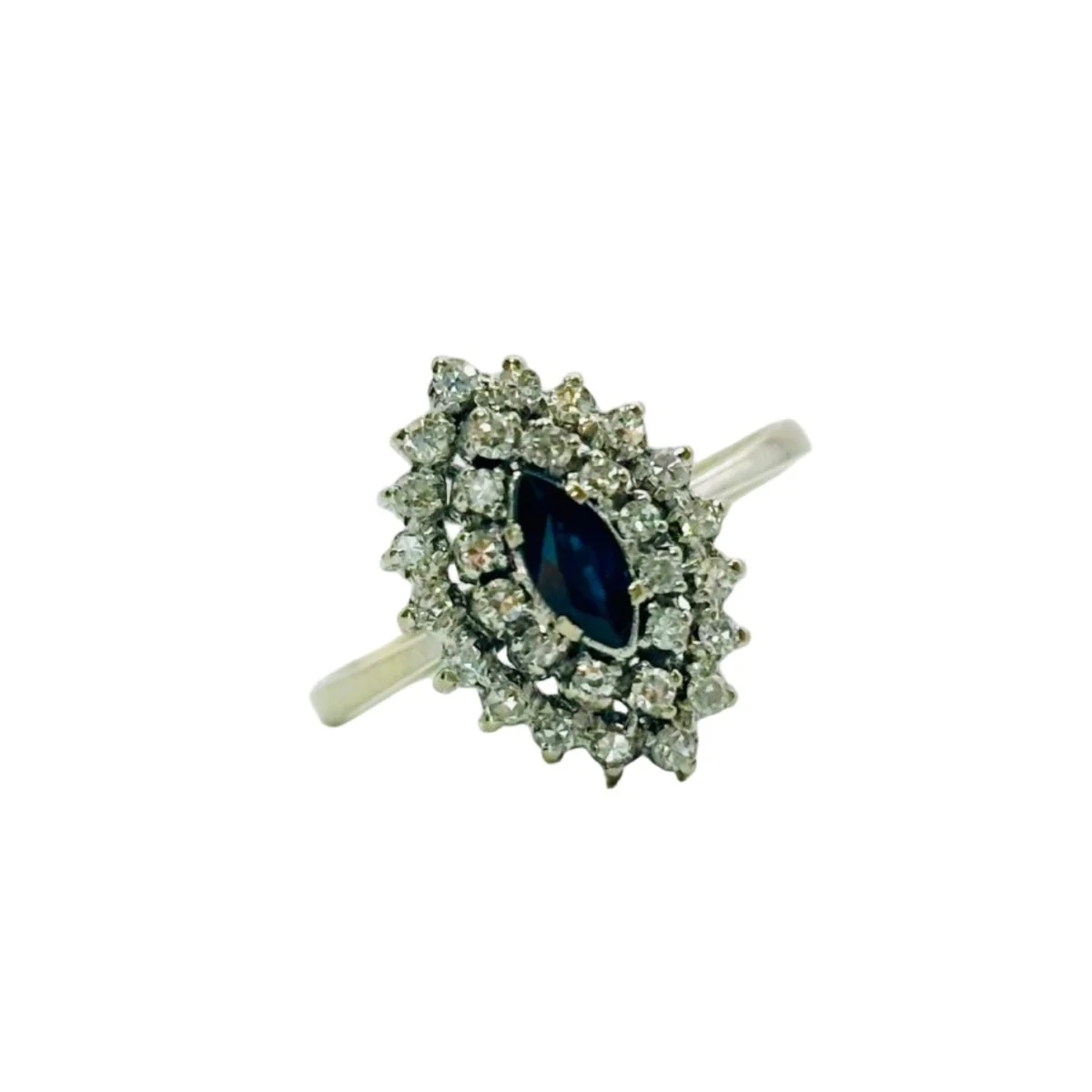 Marquise ring in white gold, sapphire and diamonds - Image 3