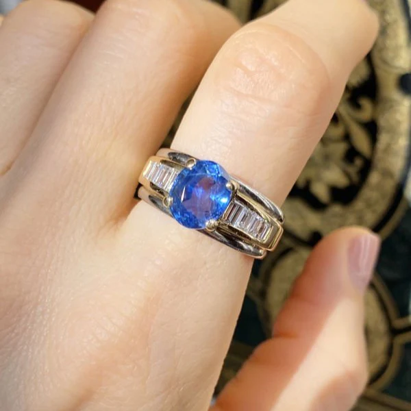 Ring in yellow gold and white 18K sapphire and diamonds - Image 2