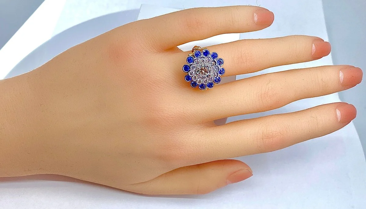 Ring in yellow gold, white gold, sapphires and diamonds - Image 5
