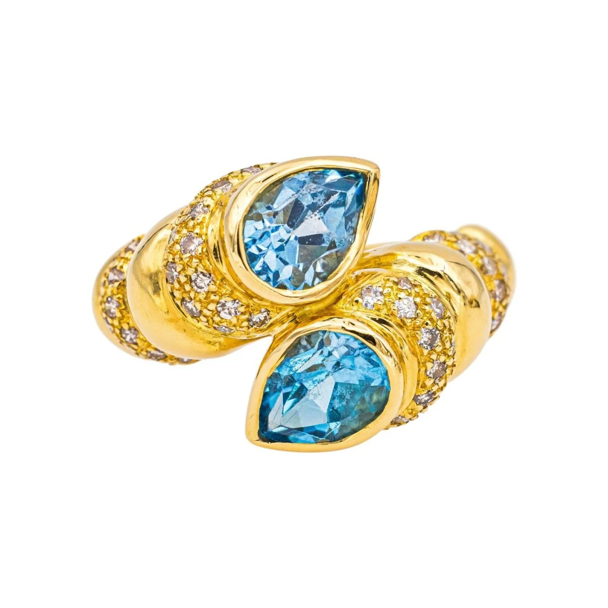 Ring Toi & Moi in yellow gold, topaz and diamonds