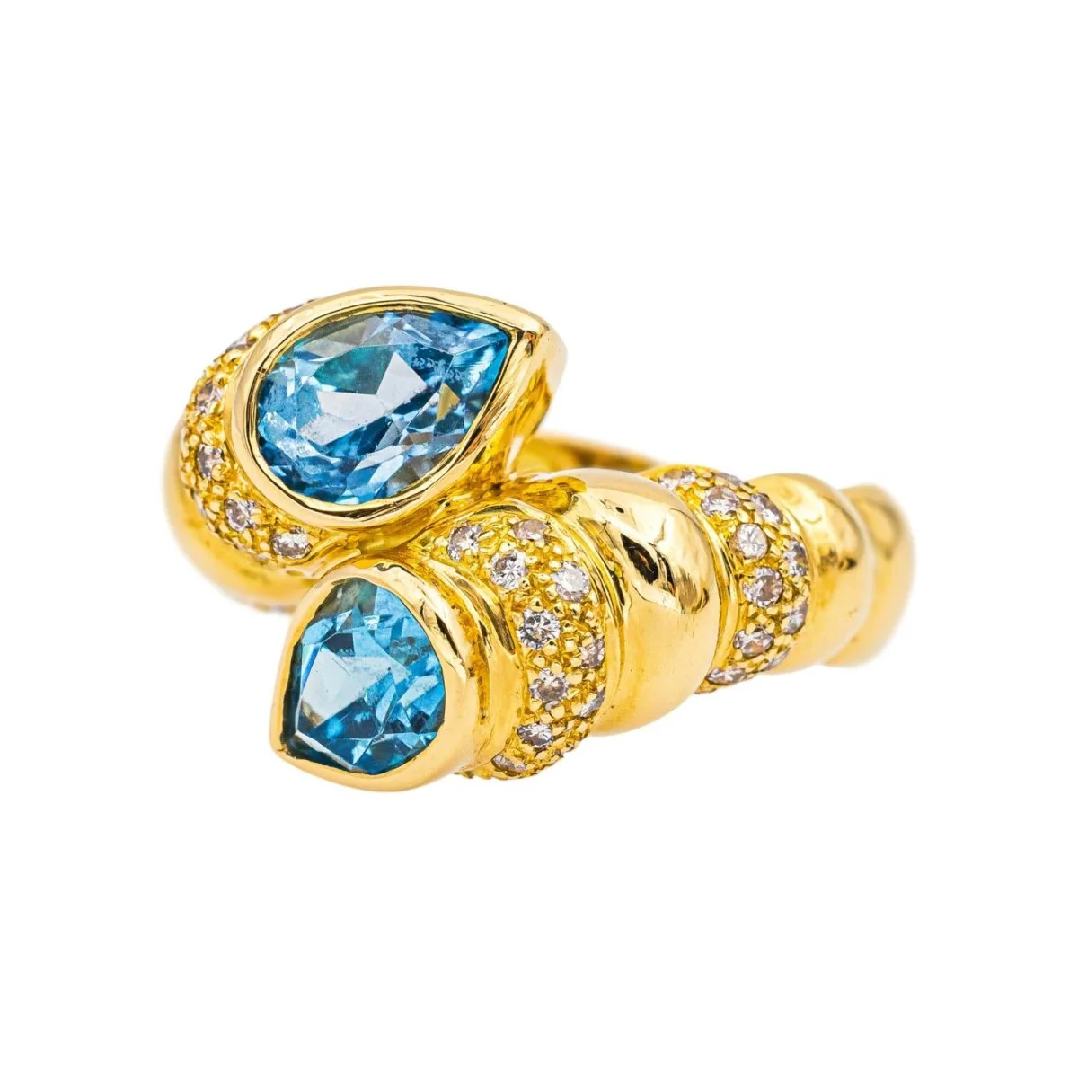 Ring Toi & Moi in yellow gold, topaz and diamonds - Image 3