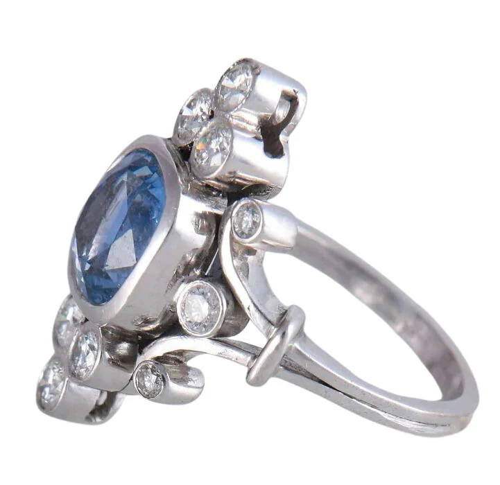 Marquise ring in white gold, Ceylon sapphire and diamonds - Image 5