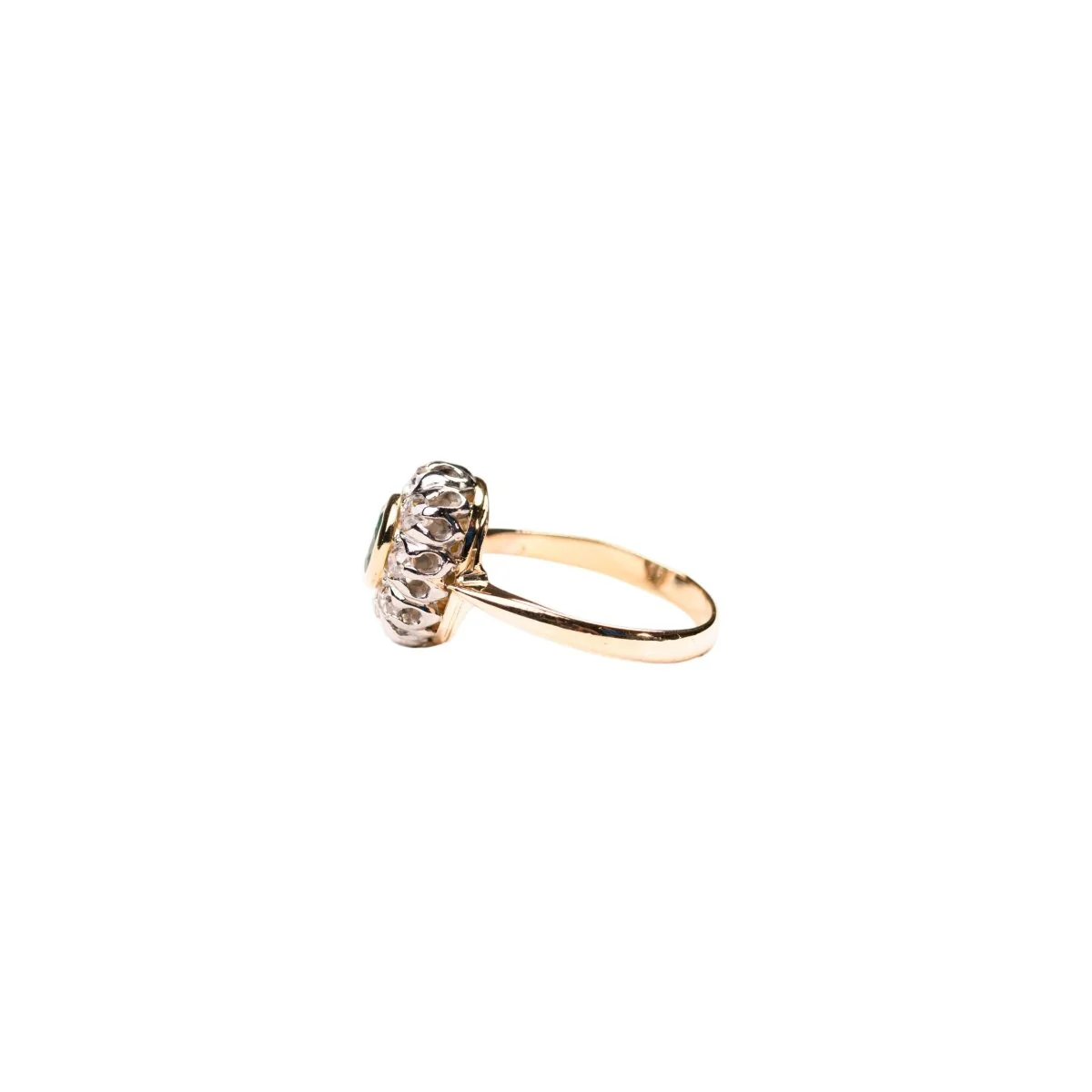 Daisy ring in white gold, yellow gold, emerald and diamonds - Image 3