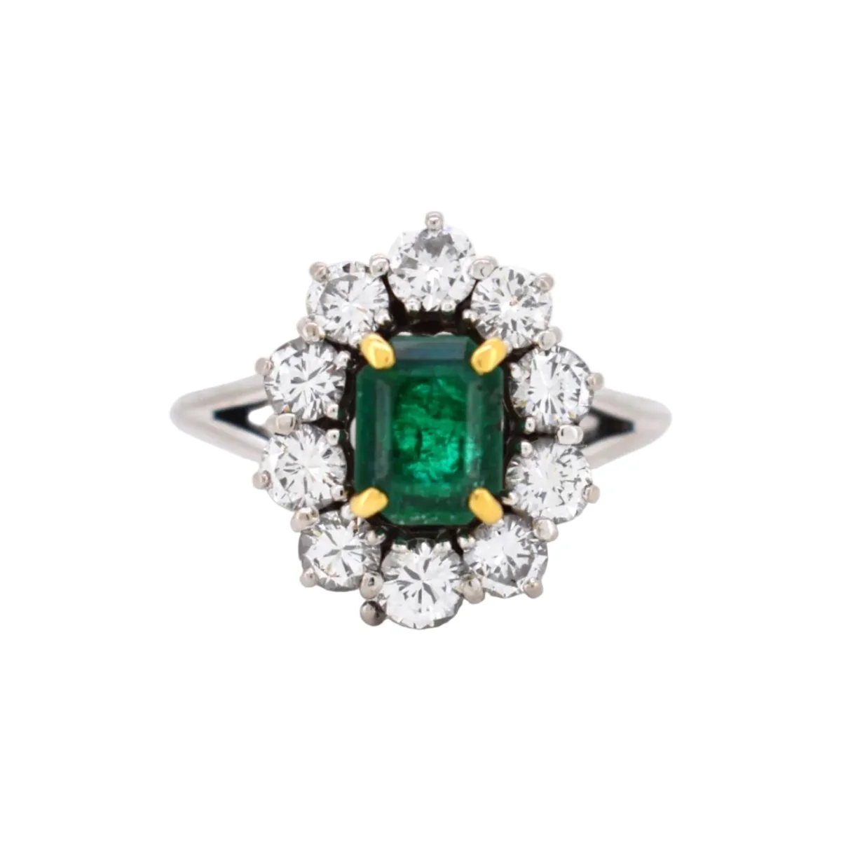 Marguerite Ring in White gold, Emerald and Diamonds