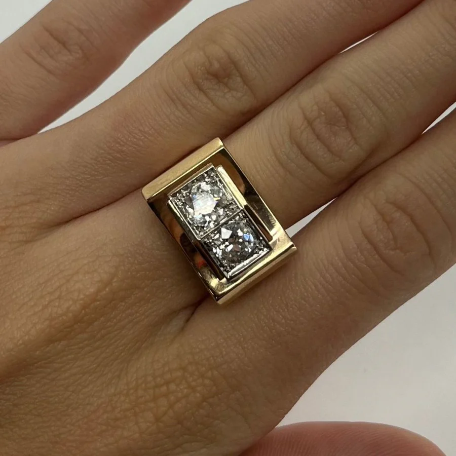 Vintage Tank ring in rose gold and 1.80 ct diamonds - Image 2
