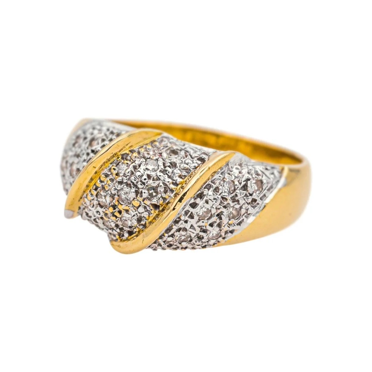 Pavé ring in white gold, yellow gold and diamonds - Image 3