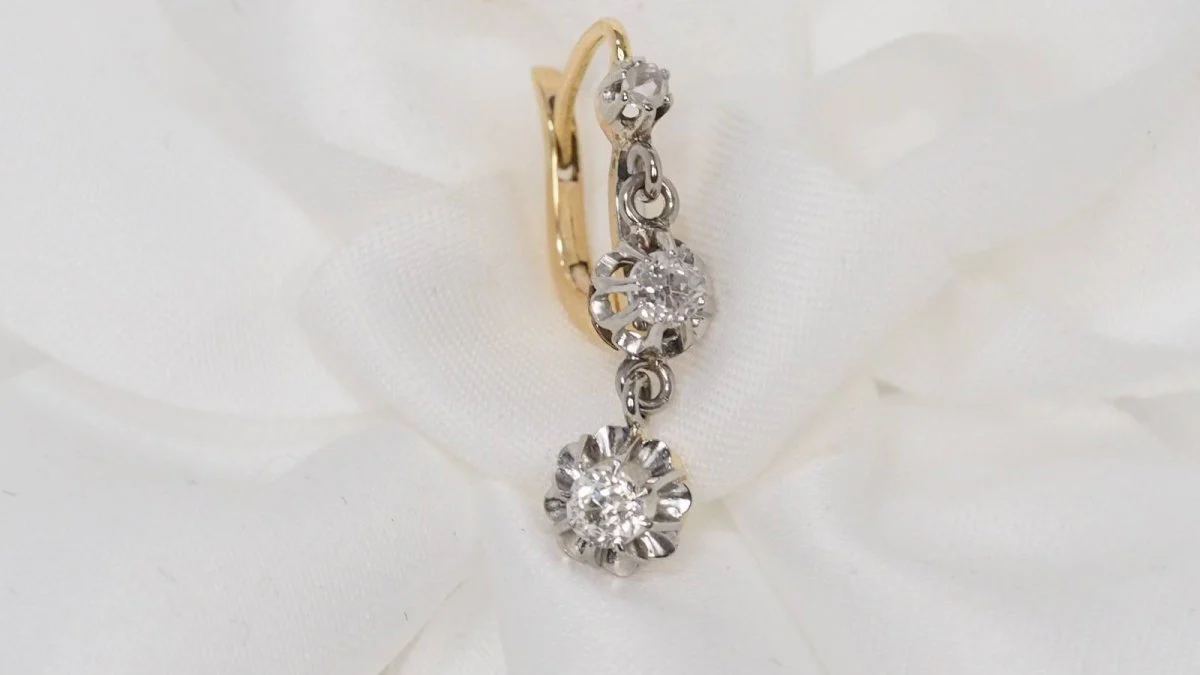 Antique earrings in yellow gold and diamonds - Image 5