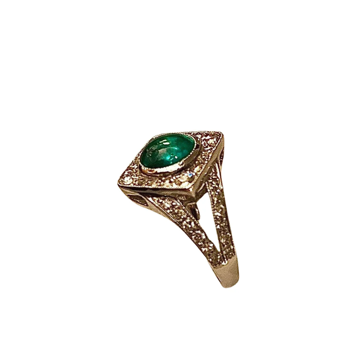 18-karat gold ring set with a superb cabochon emerald and diamonds - Image 4