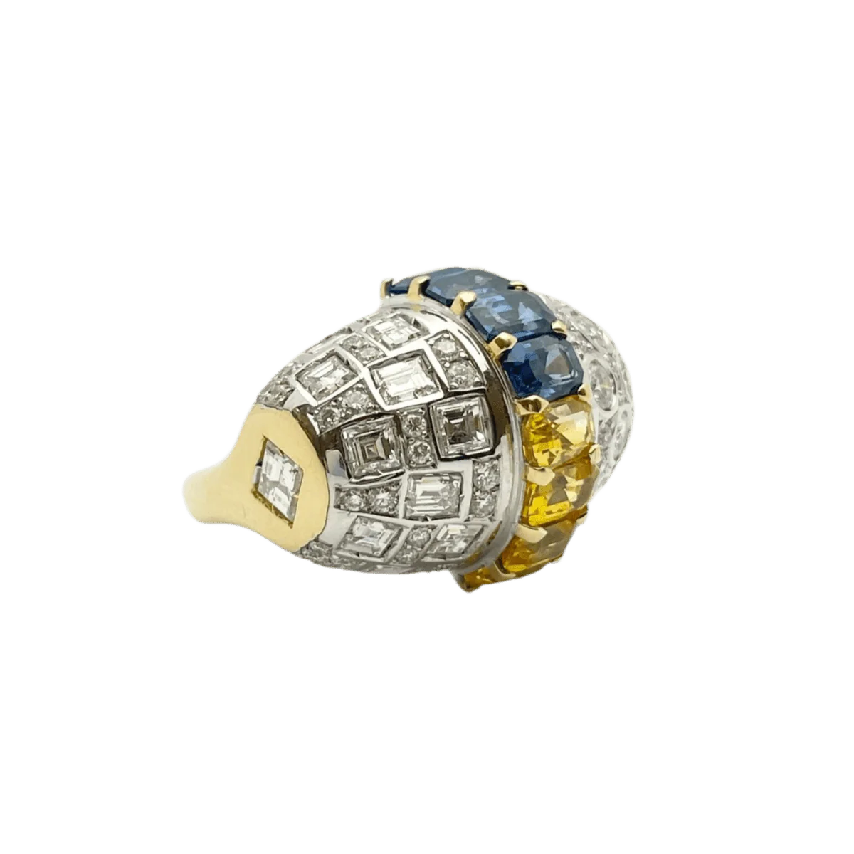 Ring at yellow gold, white gold, sapphires and diamonds - Image 4