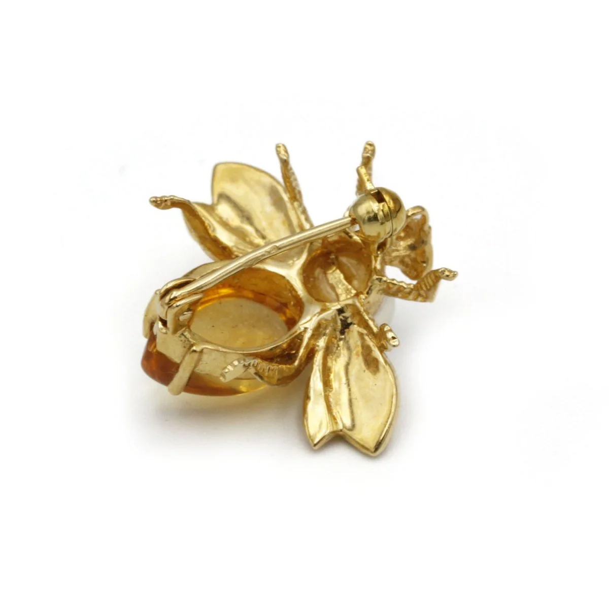 Brooch Bee" pin in yellow gold, citrine and pearl - Image 2