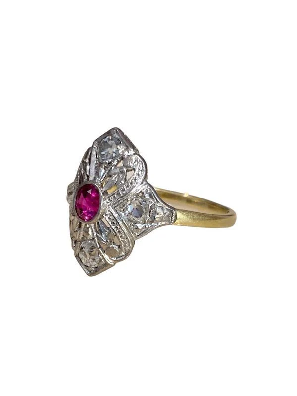 Belle époque ring, in 18k yellow gold, platinum and diamonds - Image 2