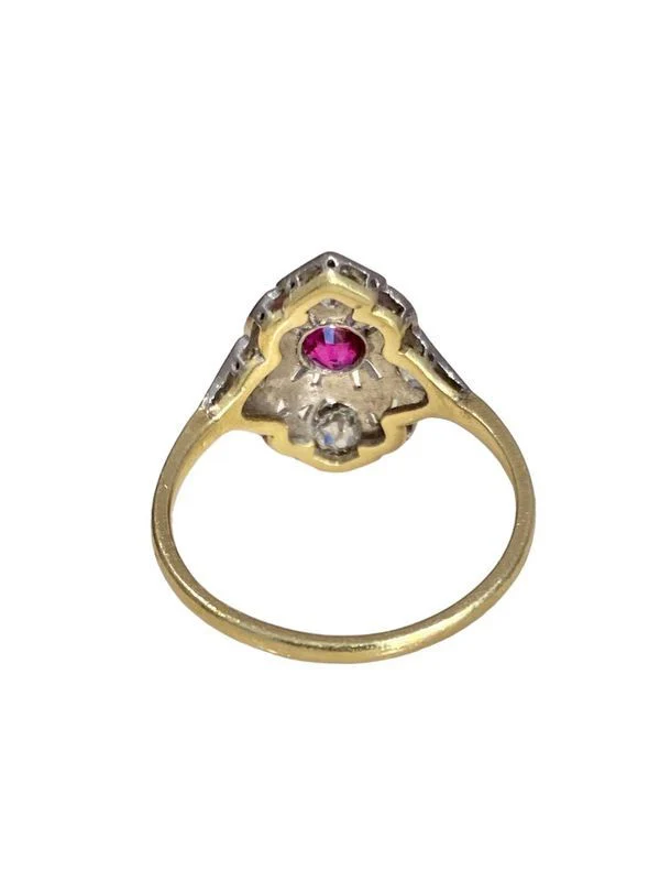 Belle époque ring, in 18k yellow gold, platinum and diamonds - Image 4