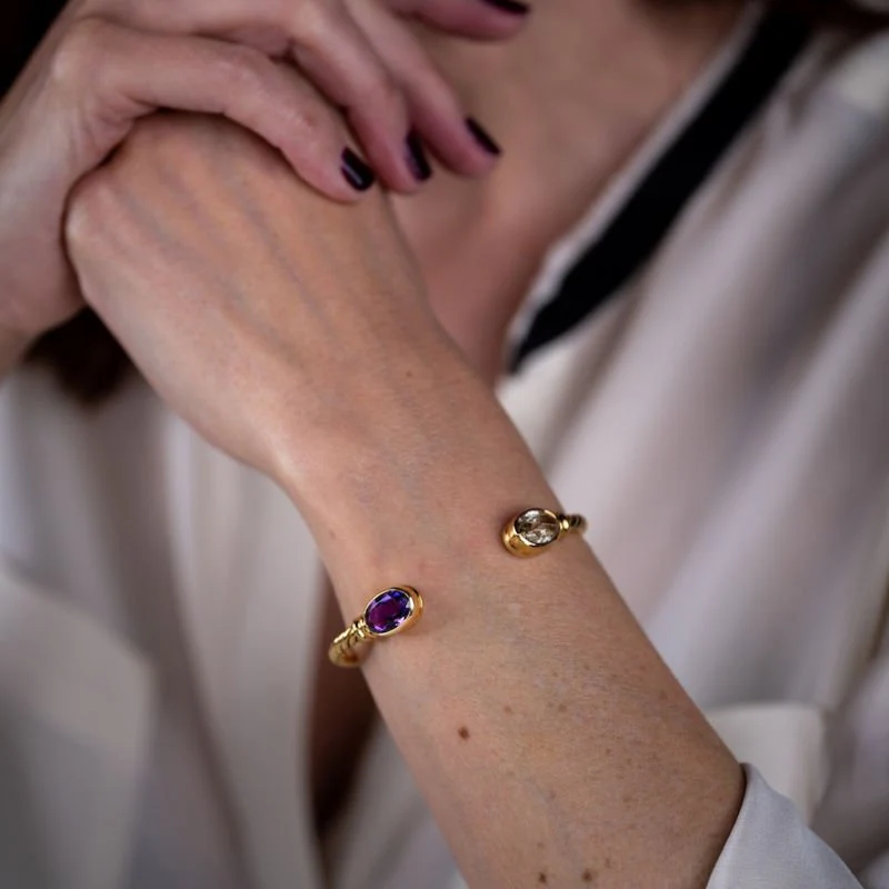Bracelet BULGARI wedding band in yellow gold, amethyst and rutile quartz - Image 2