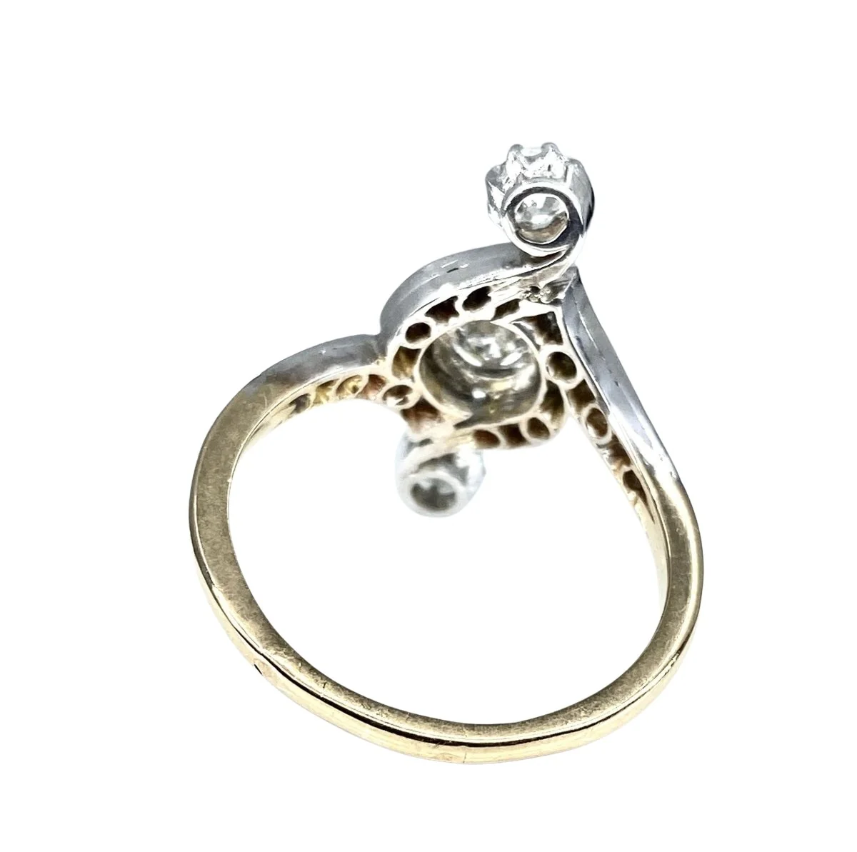 Ring in white gold and 18-carat yellow gold with diamonds. Period 1900 - Image 3