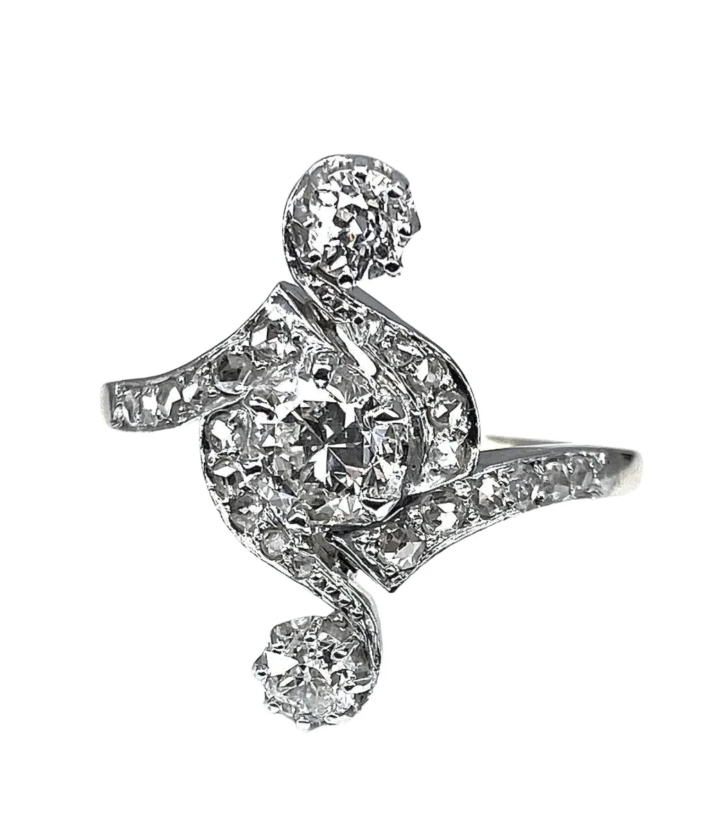 Ring in white gold and 18-carat yellow gold with diamonds. Period 1900 - Image 4