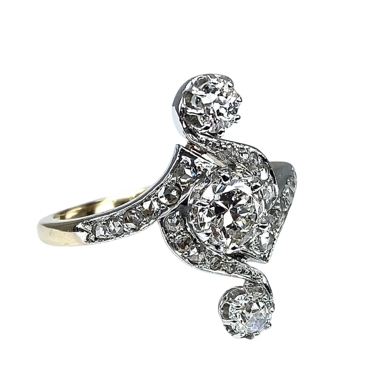 Ring in white gold and 18-carat yellow gold with diamonds. Period 1900 - Image 7