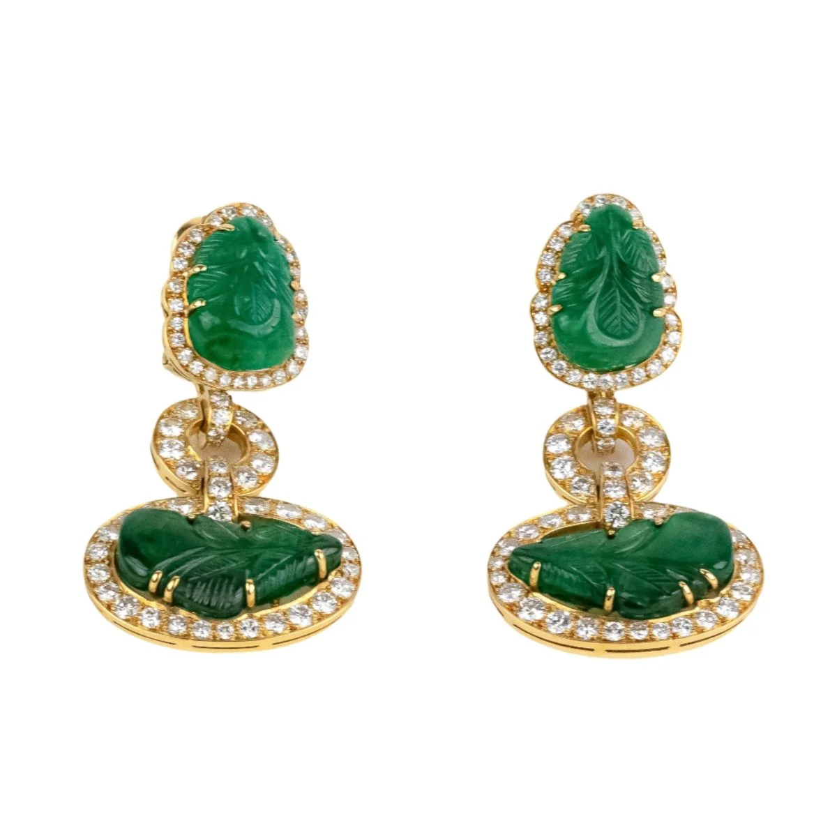 DAVID WEBB Leaves Pendant Earrings in yellow gold, emeralds and diamonds