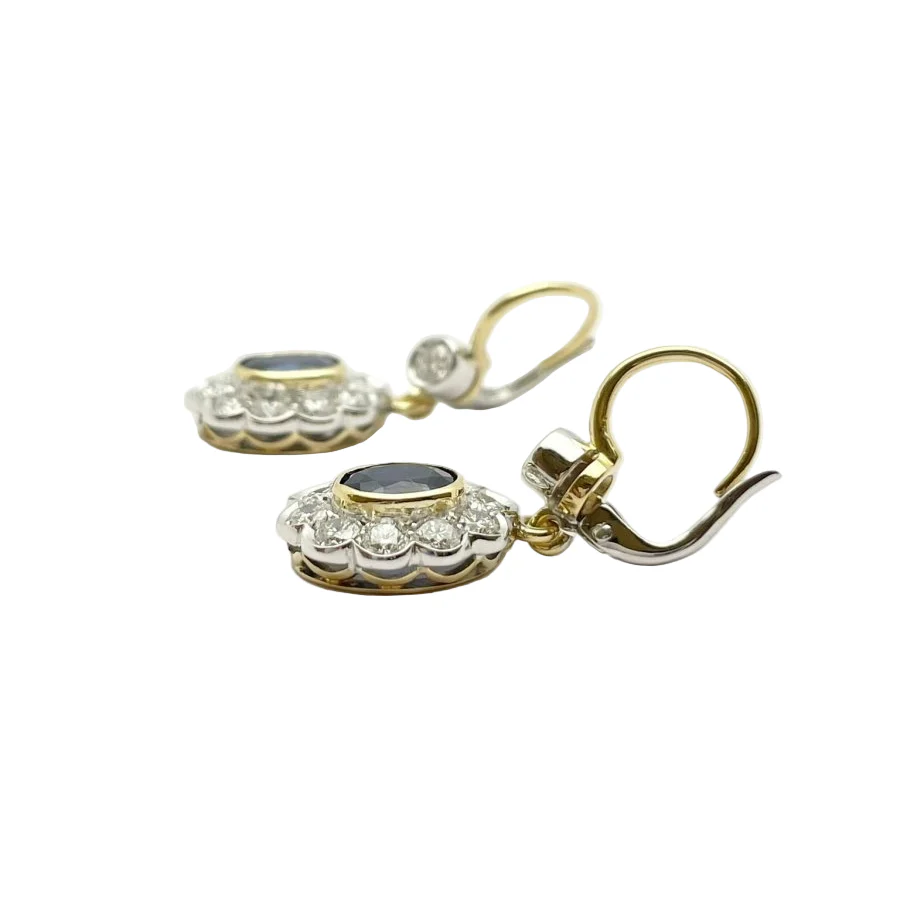 Sleeper earrings in white gold, yellow gold, sapphires and diamonds - Image 2