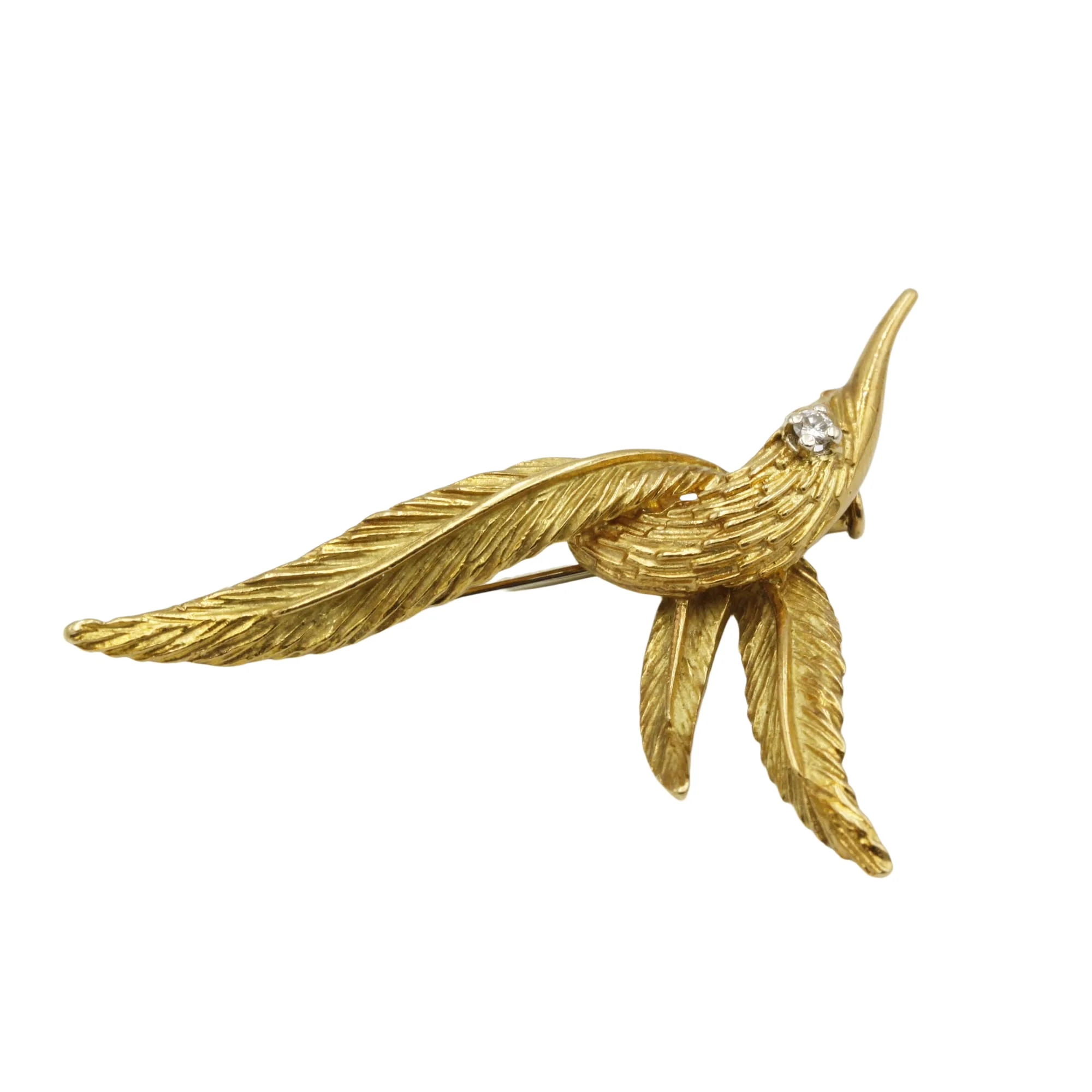 Yellow gold and diamond bird brooch