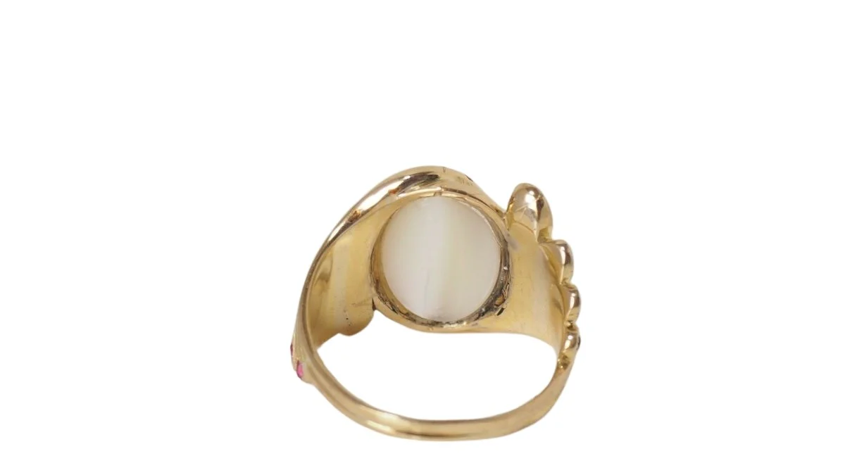 Toi et Moi ring in yellow gold, moonstone and ruby - Image 4