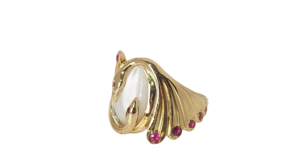 Toi et Moi ring in yellow gold, moonstone and ruby - Image 6