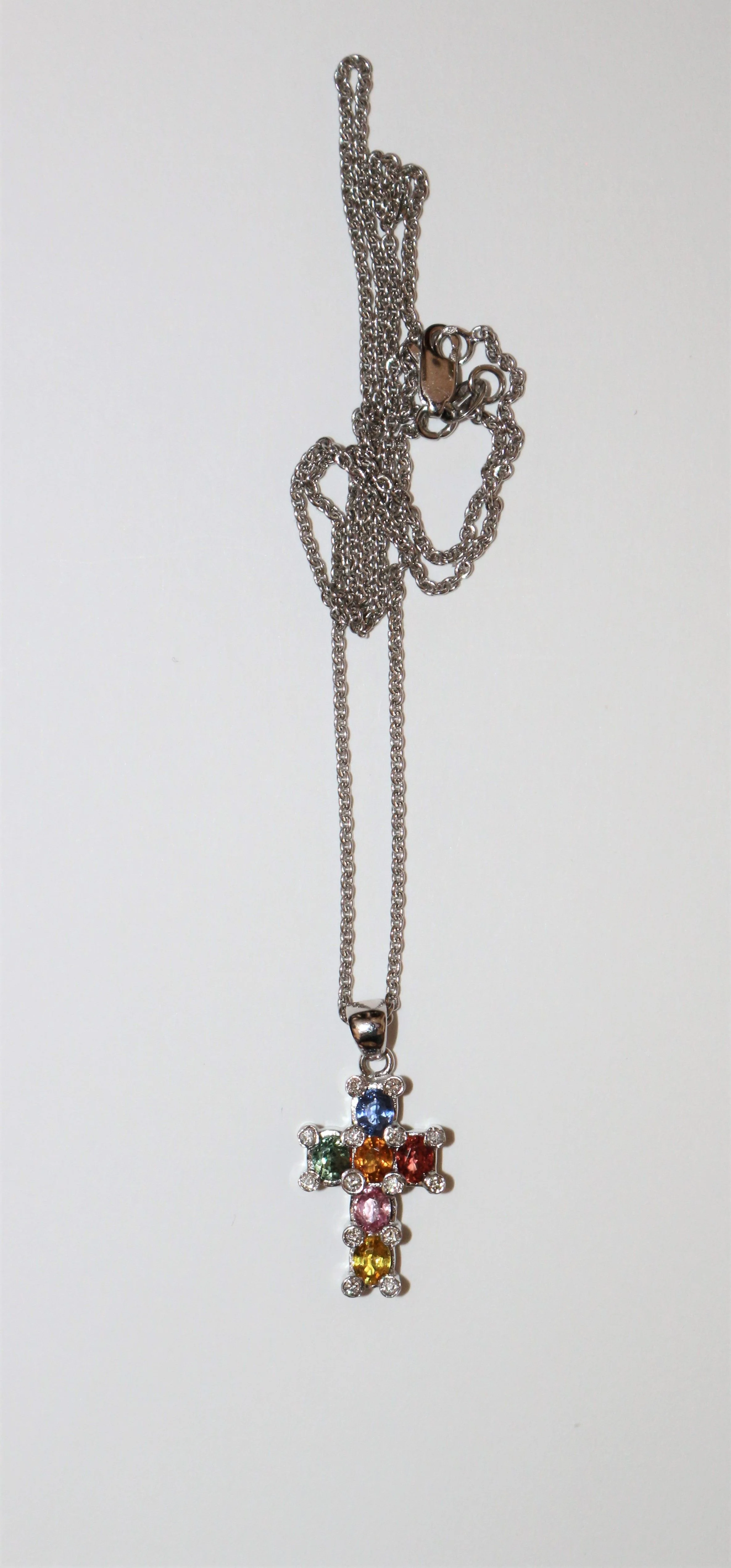 White Gold Sapphire Cross Necklace - Image 5