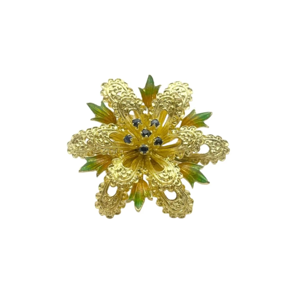 Ring in 18KT gold with enamel and natural sapphires, 1950s.