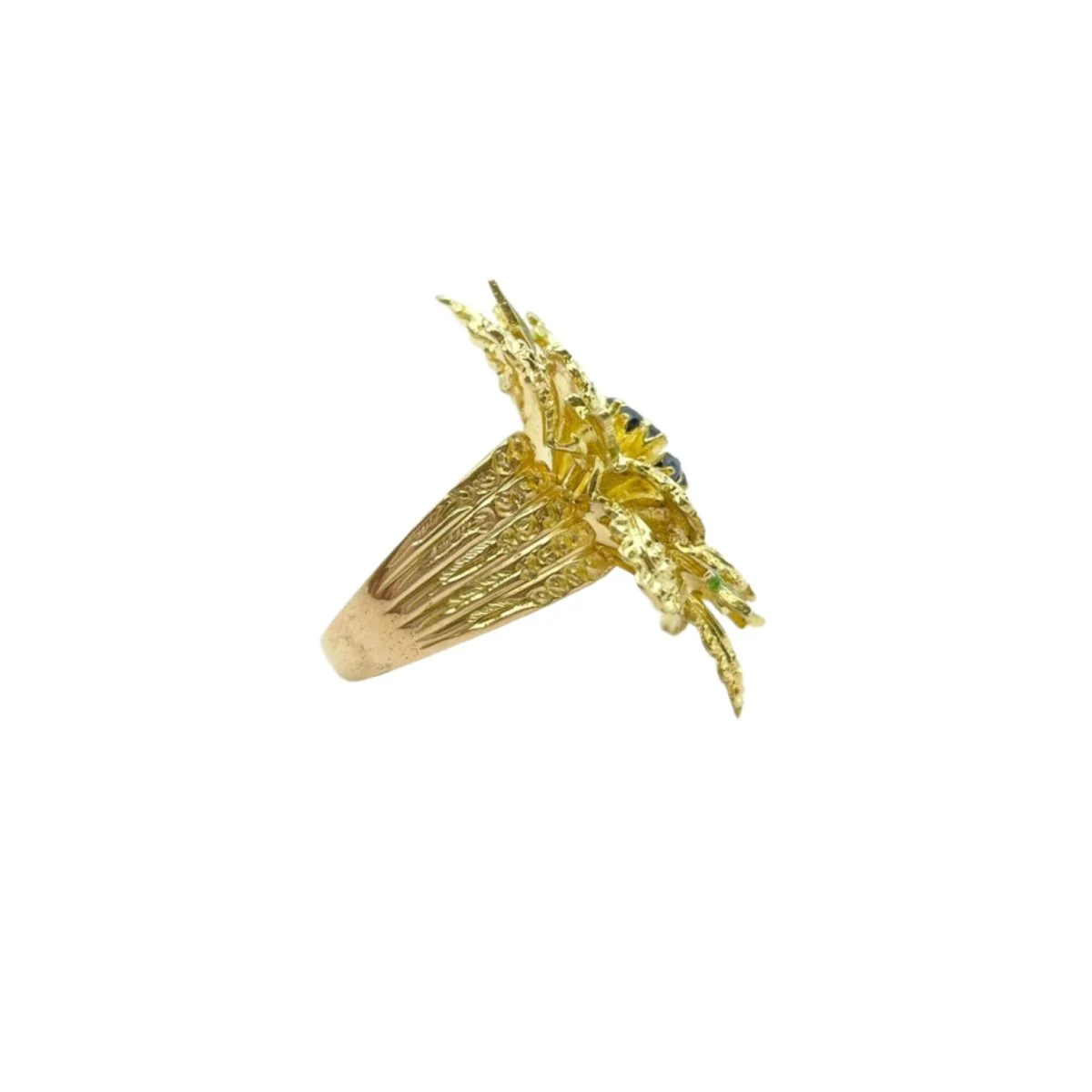 Ring in 18KT gold with enamel and natural sapphires, 1950s. - Image 3