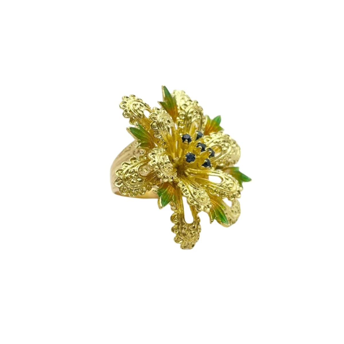 Ring in 18KT gold with enamel and natural sapphires, 1950s. - Image 6
