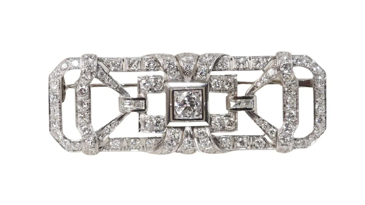 Antique brooch in white gold and diamonds - Image 6