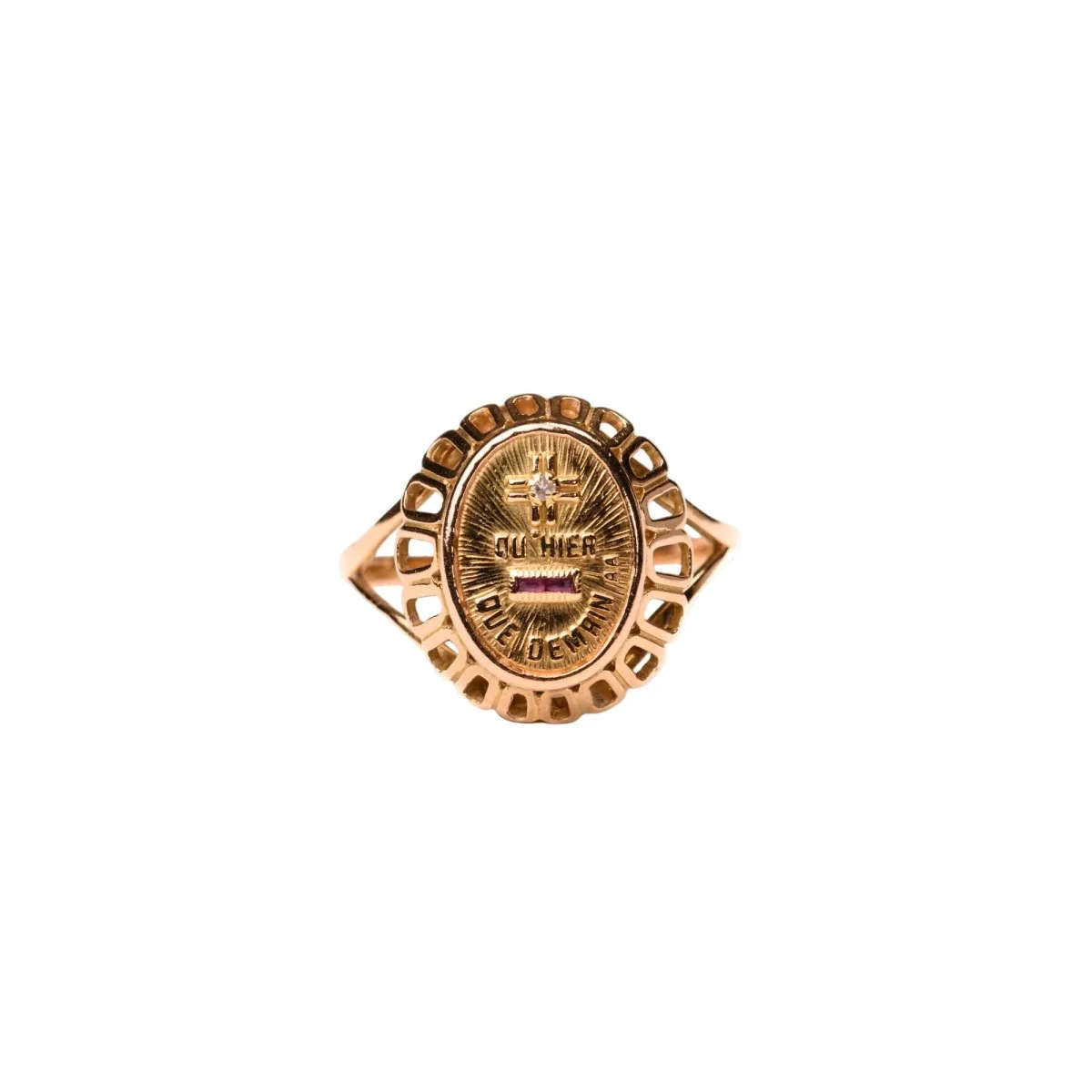Ring Chevalière AUGIS in yellow gold, ruby and diamond