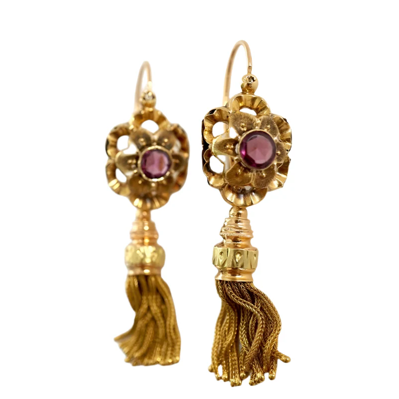 Earrings Pendants yellow gold and amethyst rose