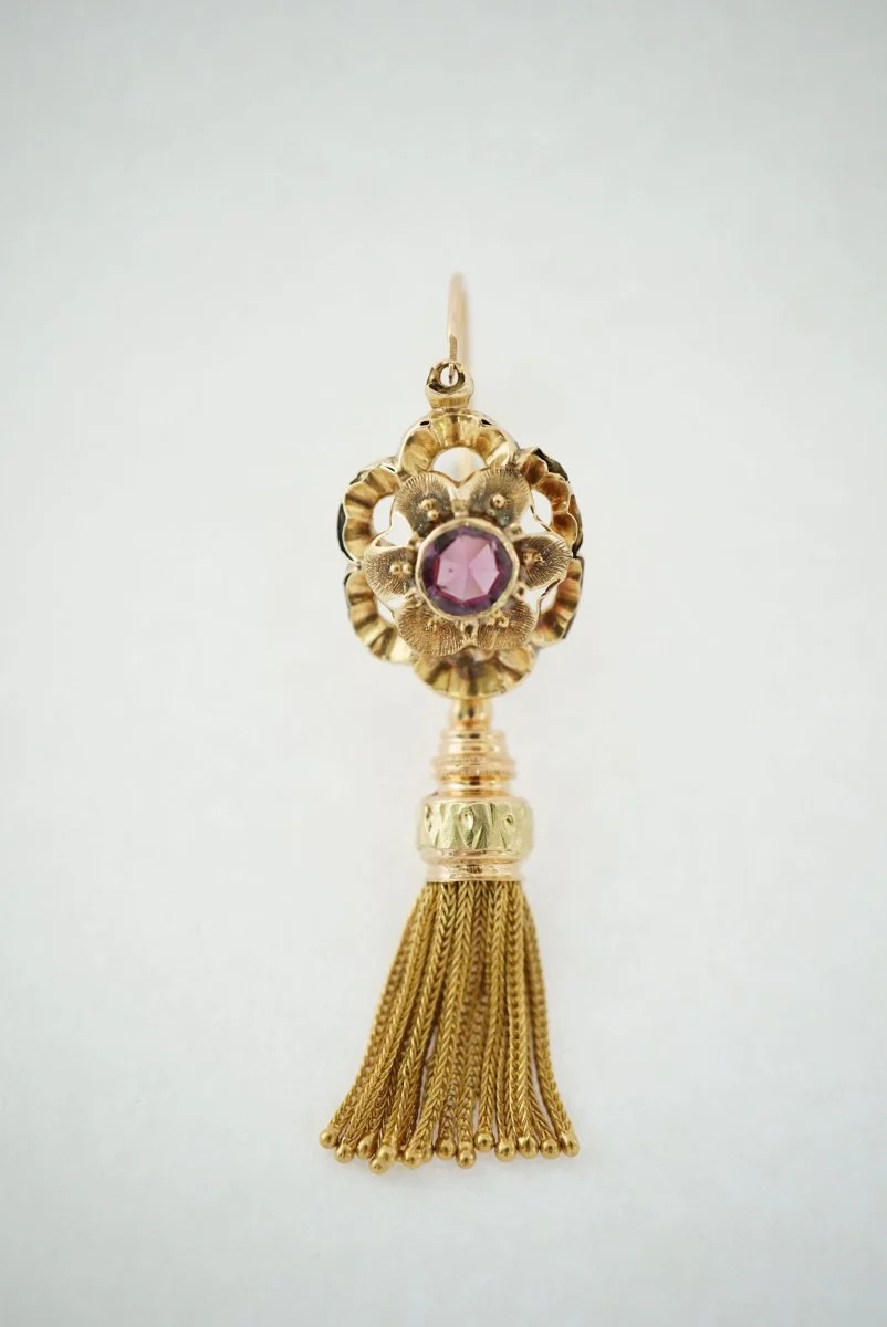 Earrings Pendants yellow gold and amethyst rose - Image 3