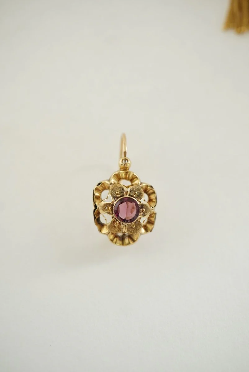 Earrings Pendants yellow gold and amethyst rose - Image 5