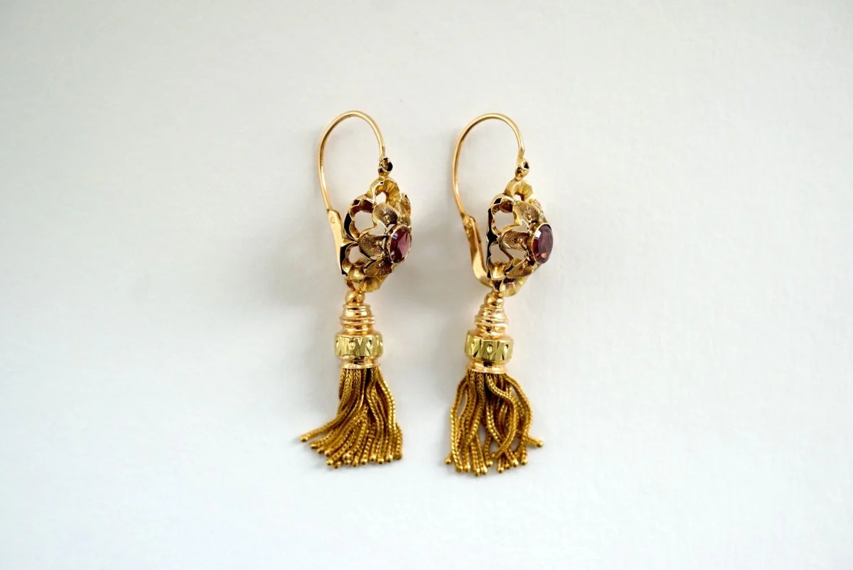 Earrings Pendants yellow gold and amethyst rose - Image 6