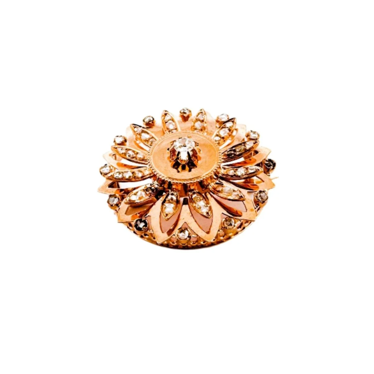 Round diamond flower brooch in rose gold