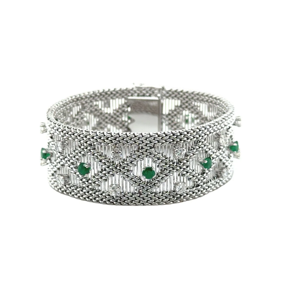 White gold, emerald and diamond cuff bracelet