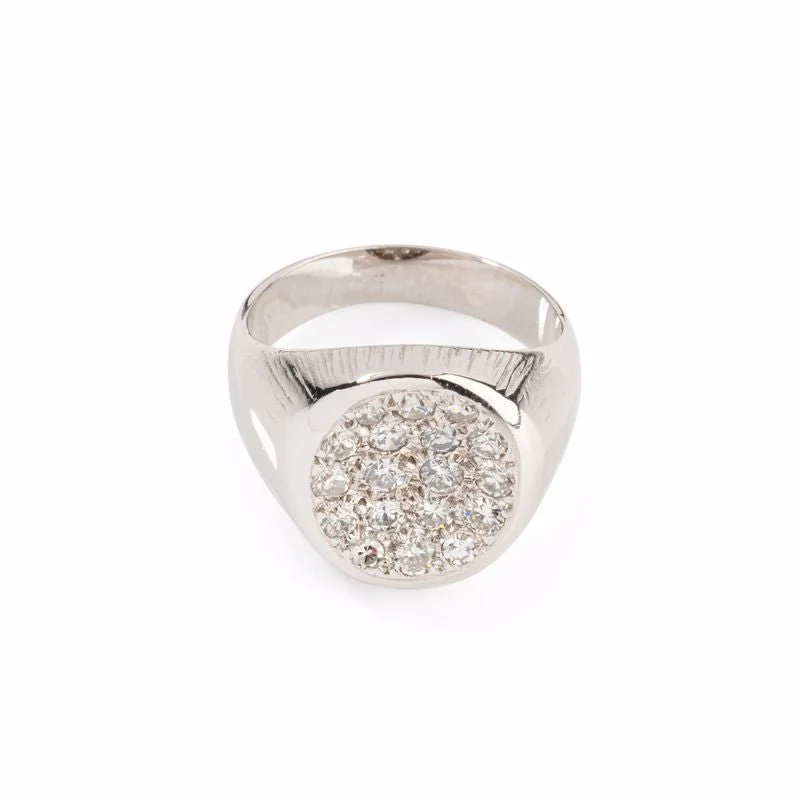 White gold signet ring paved with diamonds