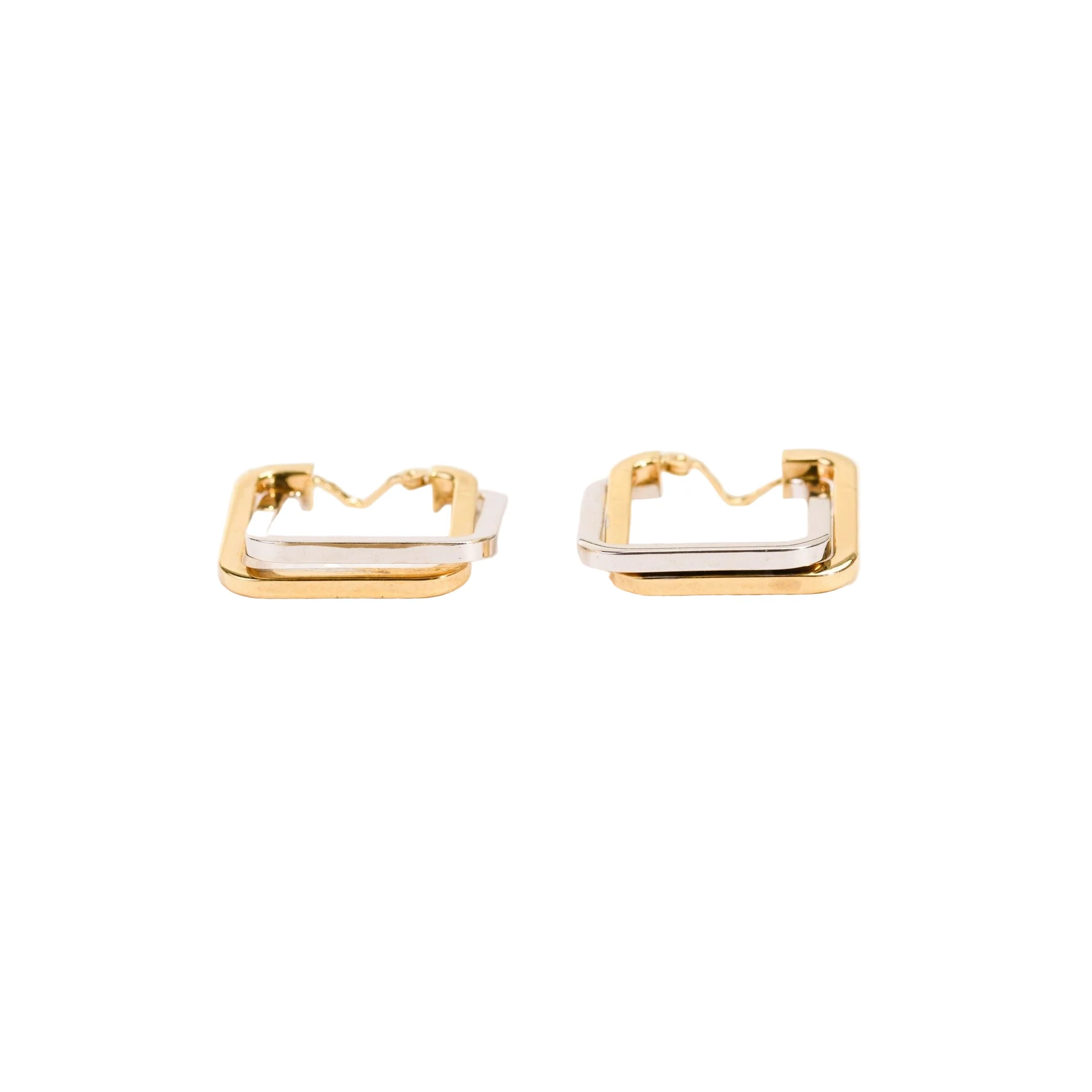 Square hoop earrings in yellow and white gold