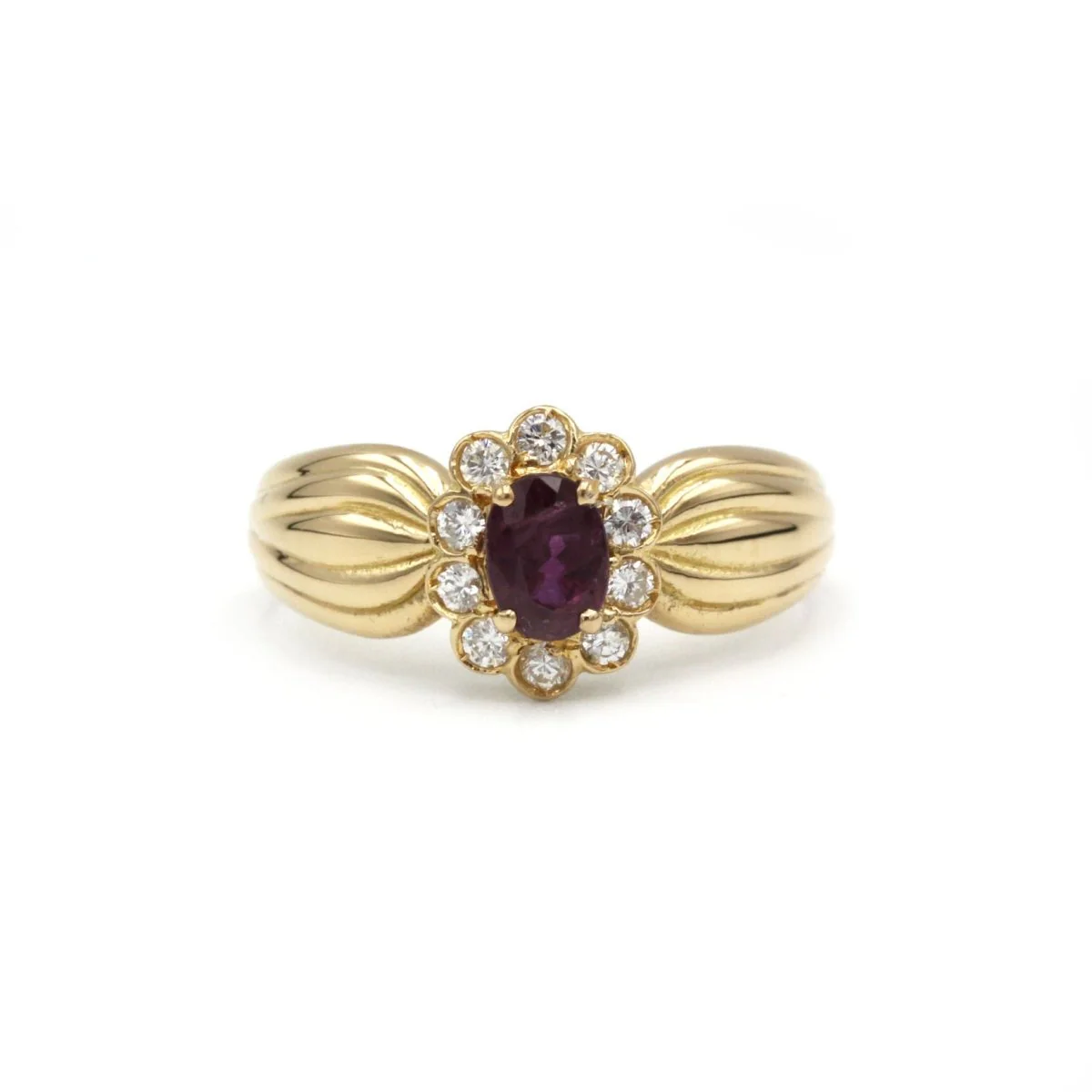 Ring Marguerite en yellow gold, ruby and diamonds
